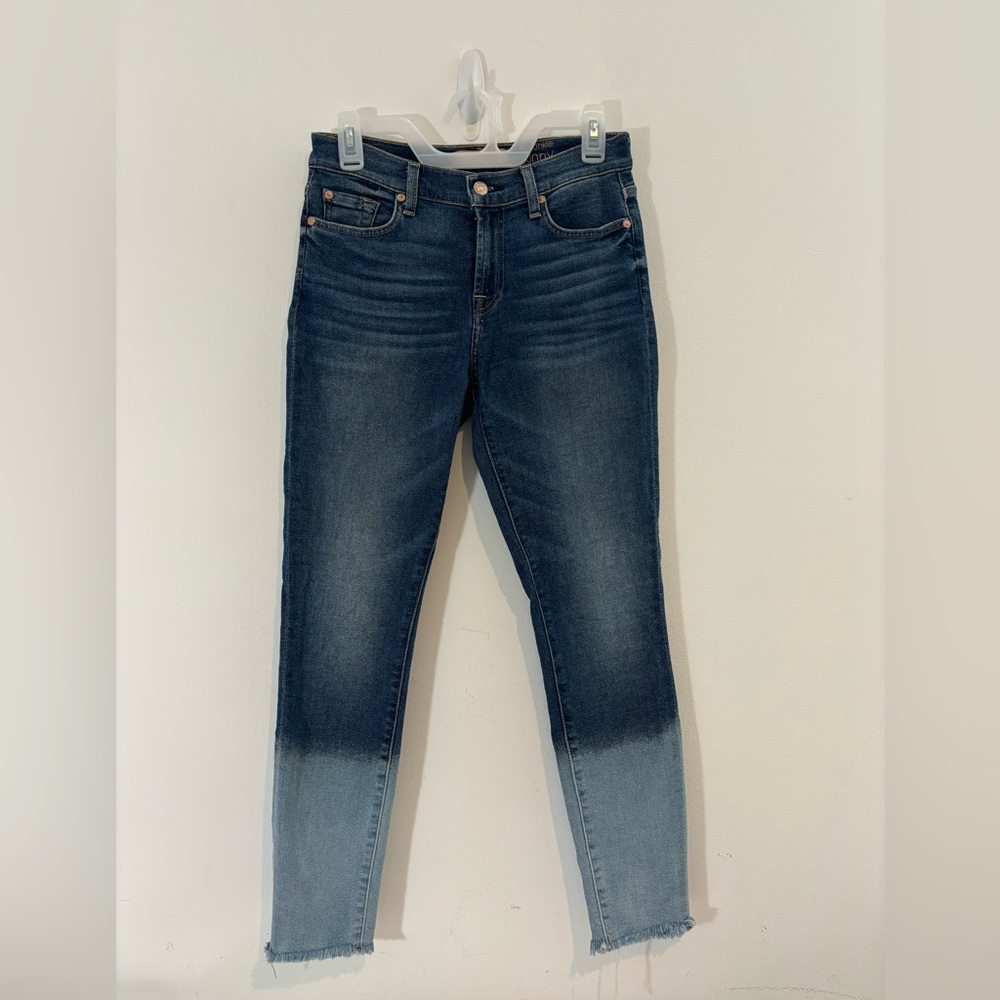 7 for all Mankind Size 28 The Ankle Skinny Two Tone Ombré Blue Jeans Frayed Fall